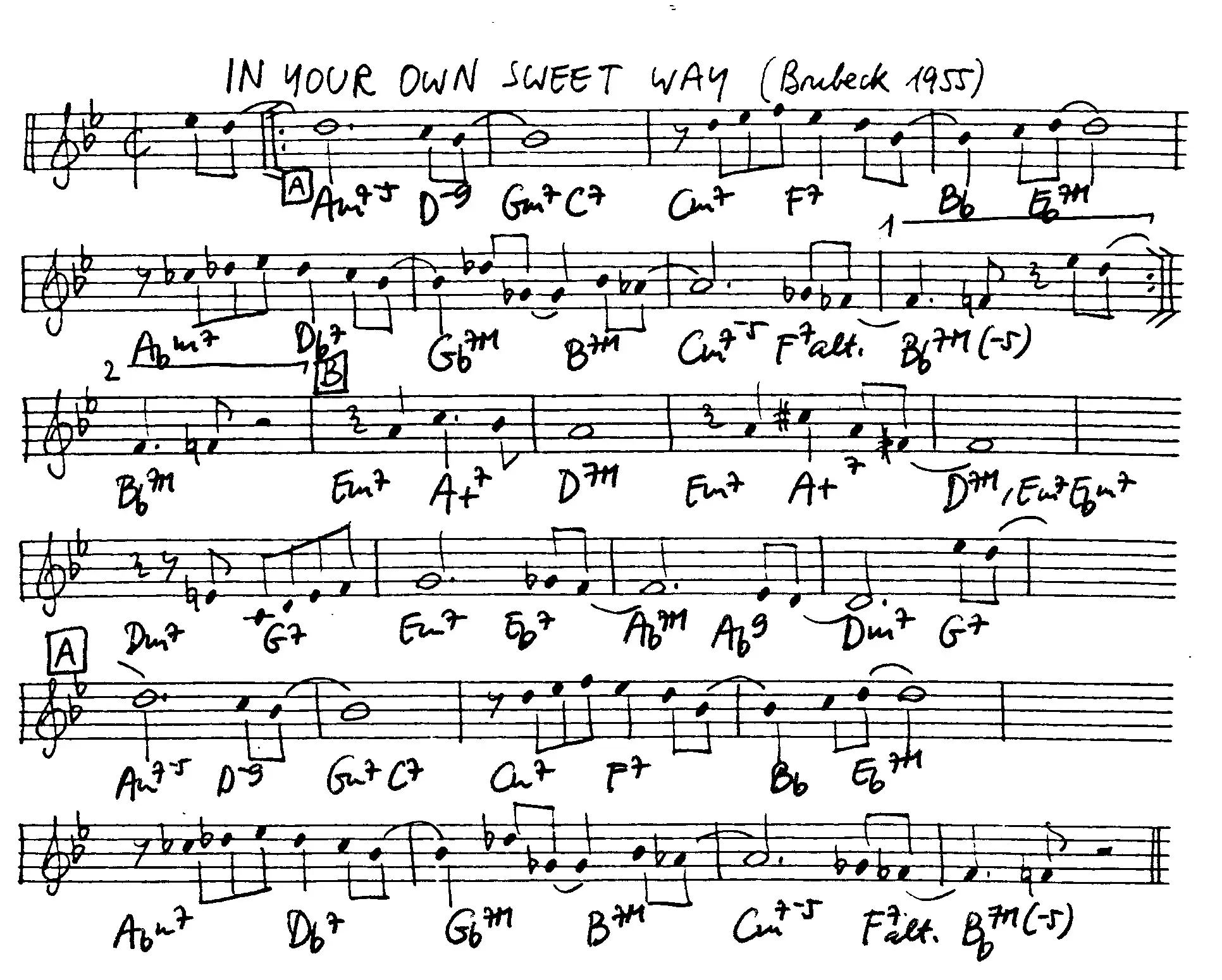 in your sweet way free jazz leadsheet - Courtesy of the Jungle Jazz Band